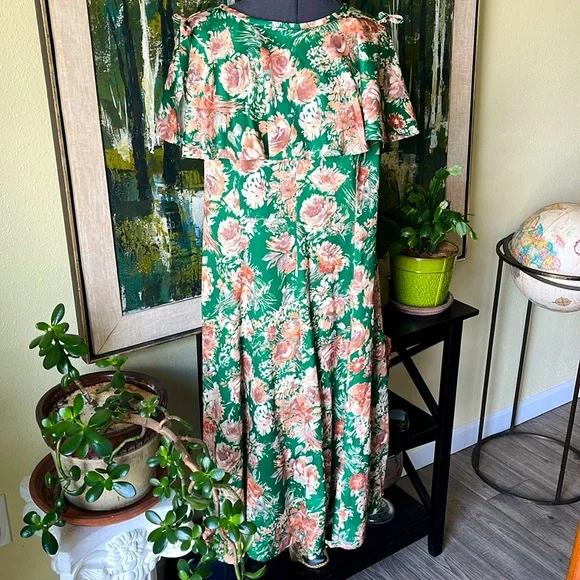 knee length dresses for ladies 1970s Floral Print Maxi Summer Dress S